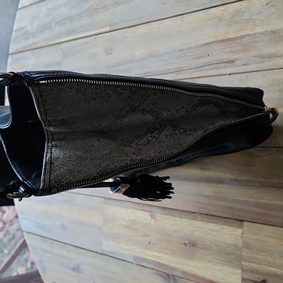 Stella & Dot Black Leather Purse Shoulder Bag Snakeskin Detail Sides - Picture 7 of 17